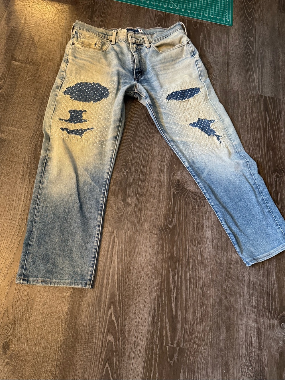 Sashiko repaired selvedge Japanese cropped Levi's Light blue 36x27